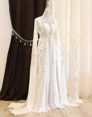 White Georgette Zari Embroidered Kaftan 1