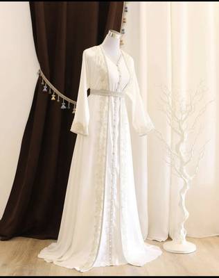 White Georgette Silver Zari Work Kaftan for Parties and Weddings 1