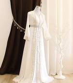 White Georgette Silver Zari Work Kaftan for Parties and Weddings