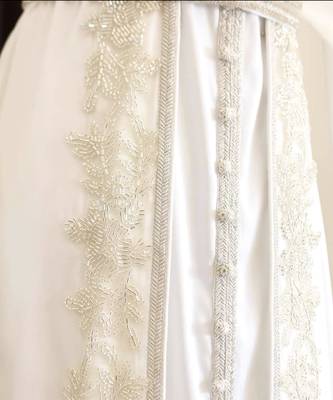 White Georgette Silver Zari Work Kaftan for Parties and Weddings 2