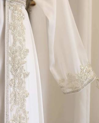 White Georgette Silver Zari Work Kaftan for Parties and Weddings 3