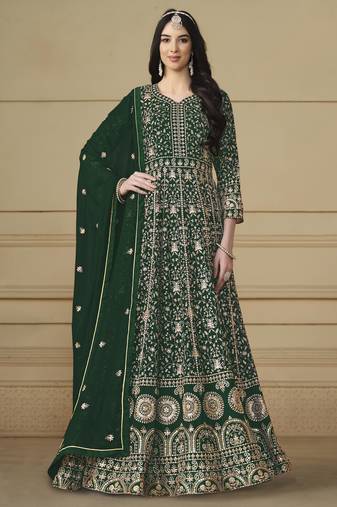 Dark green faux georgette heavy thread embroidery with sequis work salwar kameez