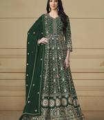 Dark green faux georgette heavy thread embroidery with sequis work salwar kameez