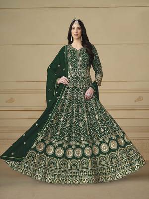Dark green faux georgette heavy thread embroidery with sequis work salwar kameez 2