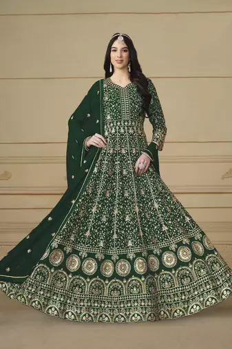 Dark green faux georgette heavy thread embroidery with sequis work salwar kameez