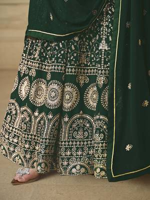 Dark green faux georgette heavy thread embroidery with sequis work salwar kameez 4