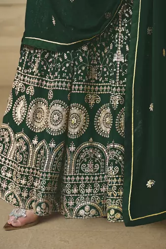 Dark green faux georgette heavy thread embroidery with sequis work salwar kameez