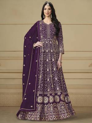 Purple faux georgette heavy thread embroidery with sequis work salwar kameez 1