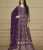 Purple faux georgette heavy thread embroidery with sequis work salwar kameez