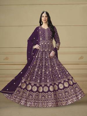 Purple faux georgette heavy thread embroidery with sequis work salwar kameez 2