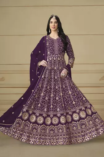 Purple faux georgette heavy thread embroidery with sequis work salwar kameez
