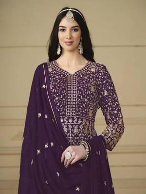 Purple faux georgette heavy thread embroidery with sequis work salwar kameez 3