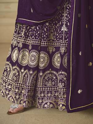 Purple faux georgette heavy thread embroidery with sequis work salwar kameez 4