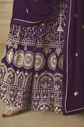 Purple faux georgette heavy thread embroidery with sequis work salwar kameez