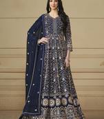 Navy blue faux georgette heavy thread embroidery with sequis work salwar kameez