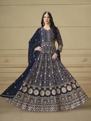 Navy blue faux georgette heavy thread embroidery with sequis work salwar kameez 2