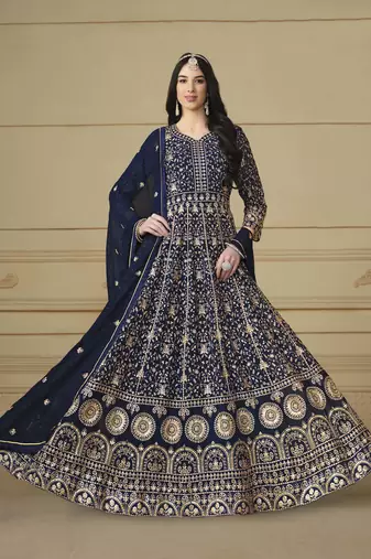 Navy blue faux georgette heavy thread embroidery with sequis work salwar kameez