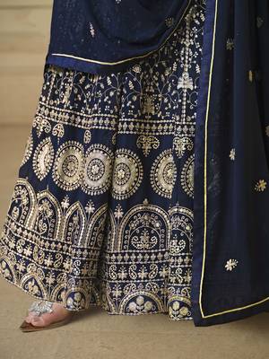 Navy blue faux georgette heavy thread embroidery with sequis work salwar kameez 4