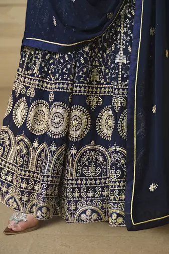 Navy blue faux georgette heavy thread embroidery with sequis work salwar kameez
