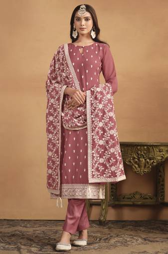 Chocolate faux georgette heavy thread embroidery with sequis work salwar kameez