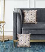 Mezposh cream & multi floral embroidered faux silk cushion covers (16"x16") set of 2