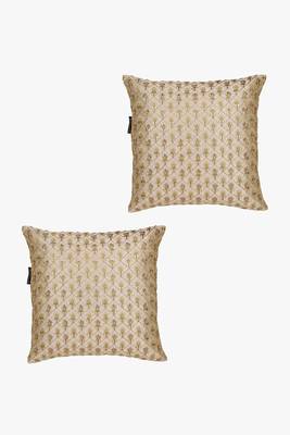 Mezposh beige & gold embroidered faux silk cushion covers (16"x16") set of 2 2