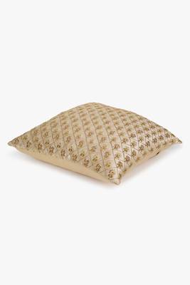 Mezposh beige & gold embroidered faux silk cushion covers (16"x16") set of 2 5