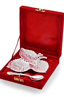 Silver Polish Leaf Shaped Brass Freshener Set Diwali Gift 270