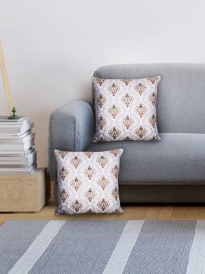 Mezposh white, gold & multi damask embroidered faux silk cushion covers (16"x16") set of 2 1
