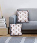 Mezposh white, gold & multi damask embroidered faux silk cushion covers (16"x16") set of 2