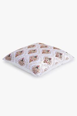 Mezposh white, gold & multi damask embroidered faux silk cushion covers (16"x16") set of 2 5