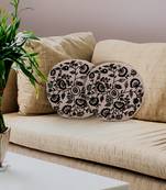 Mezposh beige & black floral embroidered chambray canvas cushion covers (16 inch dia) set of 2