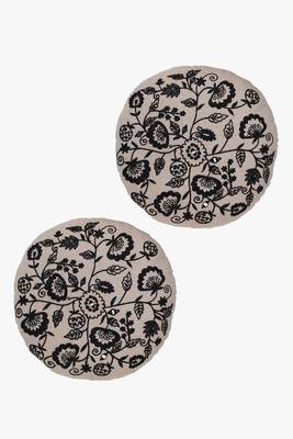 Mezposh beige & black floral embroidered chambray canvas cushion covers (16 inch dia) set of 2 2
