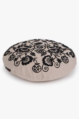 Mezposh beige & black floral embroidered chambray canvas cushion covers (16 inch dia) set of 2 5
