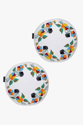 Mezposh white & multi floral embroidered cotton canvas cushion covers (16 inch dia) set of 2 2