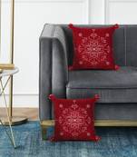 Mezposh cherry red & cream snowflake pattern polyvelvet cushion cover (16"x16") set of 2