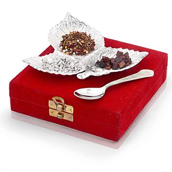 Silver Polish Leaf Shaped Brass Freshener Set Diwali Gift 270 2