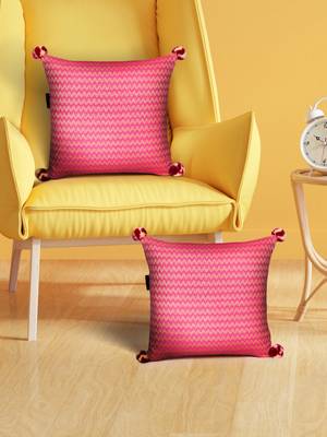 Mezposh hot pink & beige chevron  cotton acrylic jacquard cushion covers (16"x16") set of 2 1