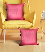 Mezposh hot pink & beige chevron  cotton acrylic jacquard cushion covers (16"x16") set of 2