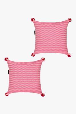 Mezposh hot pink & beige chevron  cotton acrylic jacquard cushion covers (16"x16") set of 2 2