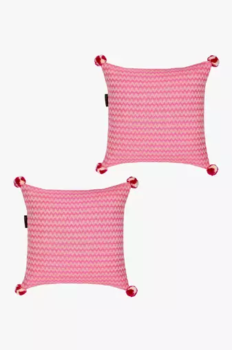 Mezposh hot pink & beige chevron  cotton acrylic jacquard cushion covers (16"x16") set of 2