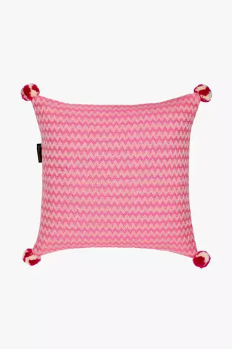 Mezposh hot pink & beige chevron  cotton acrylic jacquard cushion covers (16"x16") set of 2