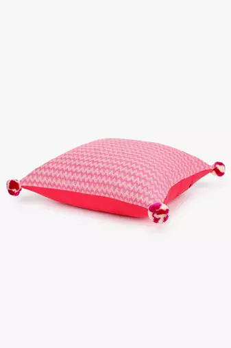 Mezposh hot pink & beige chevron  cotton acrylic jacquard cushion covers (16"x16") set of 2