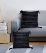 Mezposh black & silver striped cotton lurex jacquard cushion covers (16"x16") set of 2