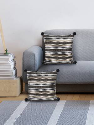 Mezposh natural & grey aztec self design cotton lurex jacquard cushion covers (16"x16") set of 2 1