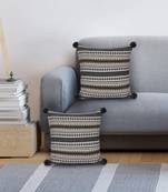 Mezposh natural & grey aztec self design cotton lurex jacquard cushion covers (16"x16") set of 2