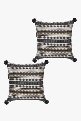 Mezposh natural & grey aztec self design cotton lurex jacquard cushion covers (16"x16") set of 2 2
