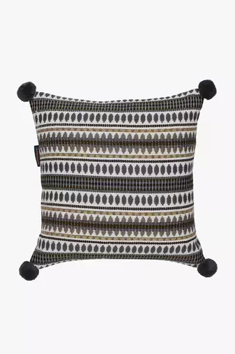 Mezposh natural & grey aztec self design cotton lurex jacquard cushion covers (16"x16") set of 2