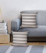 Mezposh natural & black striped cotton acrylic jacquard cushion covers (16"x16") set of 2