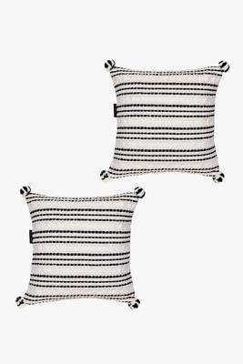 Mezposh natural & black striped cotton acrylic jacquard cushion covers (16"x16") set of 2 2